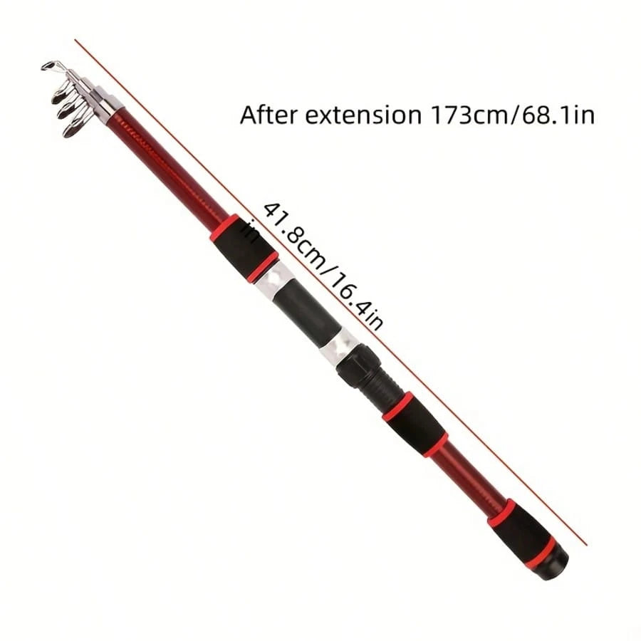 1pc 70.87 Inch Super Hard Fiberglass Fishing Rod- Portable Quick Retract Hollow Rod, Red/Red, Suitable For Outdoor Fishing And Hunting, Fishing Gear| Modern Fishing Rod| Durable Structure, Fishing