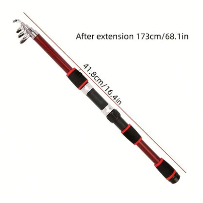 1pc 70.87 Inch Super Hard Fiberglass Fishing Rod- Portable Quick Retract Hollow Rod, Red/Red, Suitable For Outdoor Fishing And Hunting, Fishing Gear| Modern Fishing Rod| Durable Structure, Fishing