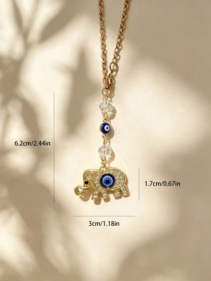 1pc Alloy Moon With Rhinestone Elephant Evil Eye Car Rearview Mirror Hanging Decoration, Car Interior Decoration Accessory