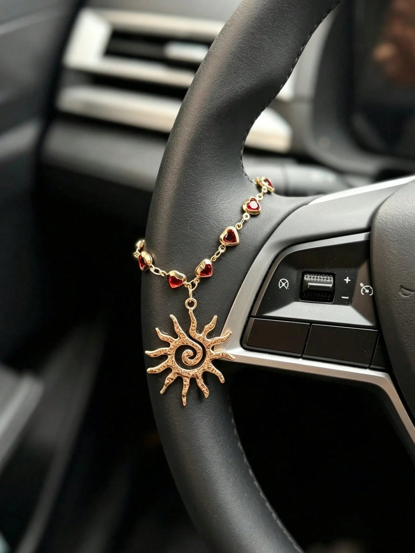 1pc Alloy Sun Crystal Chain Automotive Steering Wheel Decoration Interior Decoration Accessories