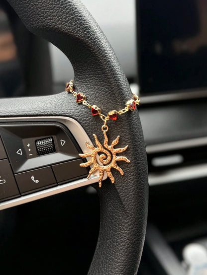 1pc Alloy Sun Crystal Chain Automotive Steering Wheel Decoration Interior Decoration Accessories