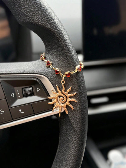1pc Alloy Sun Crystal Chain Automotive Steering Wheel Decoration Interior Decoration Accessories
