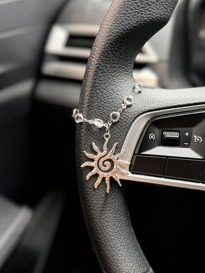 1pc Alloy Sun Crystal Chain Automotive Steering Wheel Decoration Interior Decoration Accessories