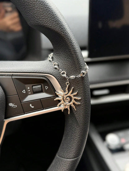 1pc Alloy Sun Crystal Chain Automotive Steering Wheel Decoration Interior Decoration Accessories