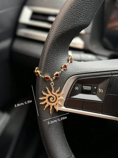 1pc Alloy Sun Crystal Chain Automotive Steering Wheel Decoration Interior Decoration Accessories