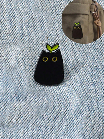 1pc Aluminum Alloy Black Cat With Grass Enamel Badge, Suitable As Bag Accessory, Pendant, Gift For Occasions Like Valentine's Day, Fashionable And Versatile, Suitable For Teenagers, Women, College Stu