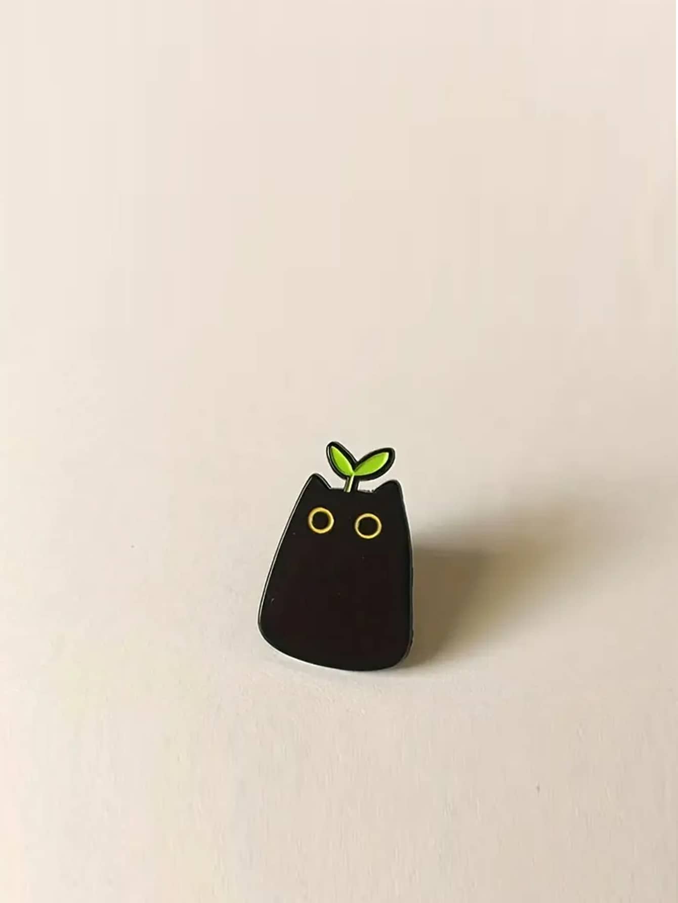 1pc Aluminum Alloy Black Cat With Grass Enamel Badge, Suitable As Bag Accessory, Pendant, Gift For Occasions Like Valentine's Day, Fashionable And Versatile, Suitable For Teenagers, Women, College Stu