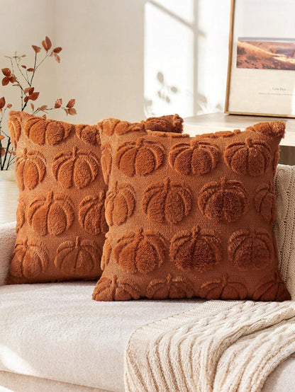 1pc Autumn Pillowcase, Autumn Decor, Autumn Rust Color Pumpkin Throw Pillow Cover, Decorative Pumpkin Pillowcase, Soft Faux Fur Wool Sofa Cushion Cover, Suitable For Chair, Sofa, Living Room, Home Dec