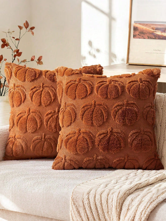 1pc Autumn Pillowcase, Autumn Decor, Autumn Rust Color Pumpkin Throw Pillow Cover, Decorative Pumpkin Pillowcase, Soft Faux Fur Wool Sofa Cushion Cover, Suitable For Chair, Sofa, Living Room, Home Dec