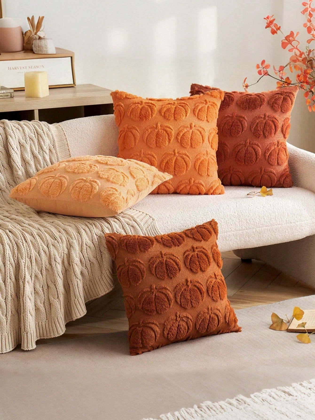 1pc Autumn Pillowcase, Autumn Decor, Autumn Rust Color Pumpkin Throw Pillow Cover, Decorative Pumpkin Pillowcase, Soft Faux Fur Wool Sofa Cushion Cover, Suitable For Chair, Sofa, Living Room, Home Dec