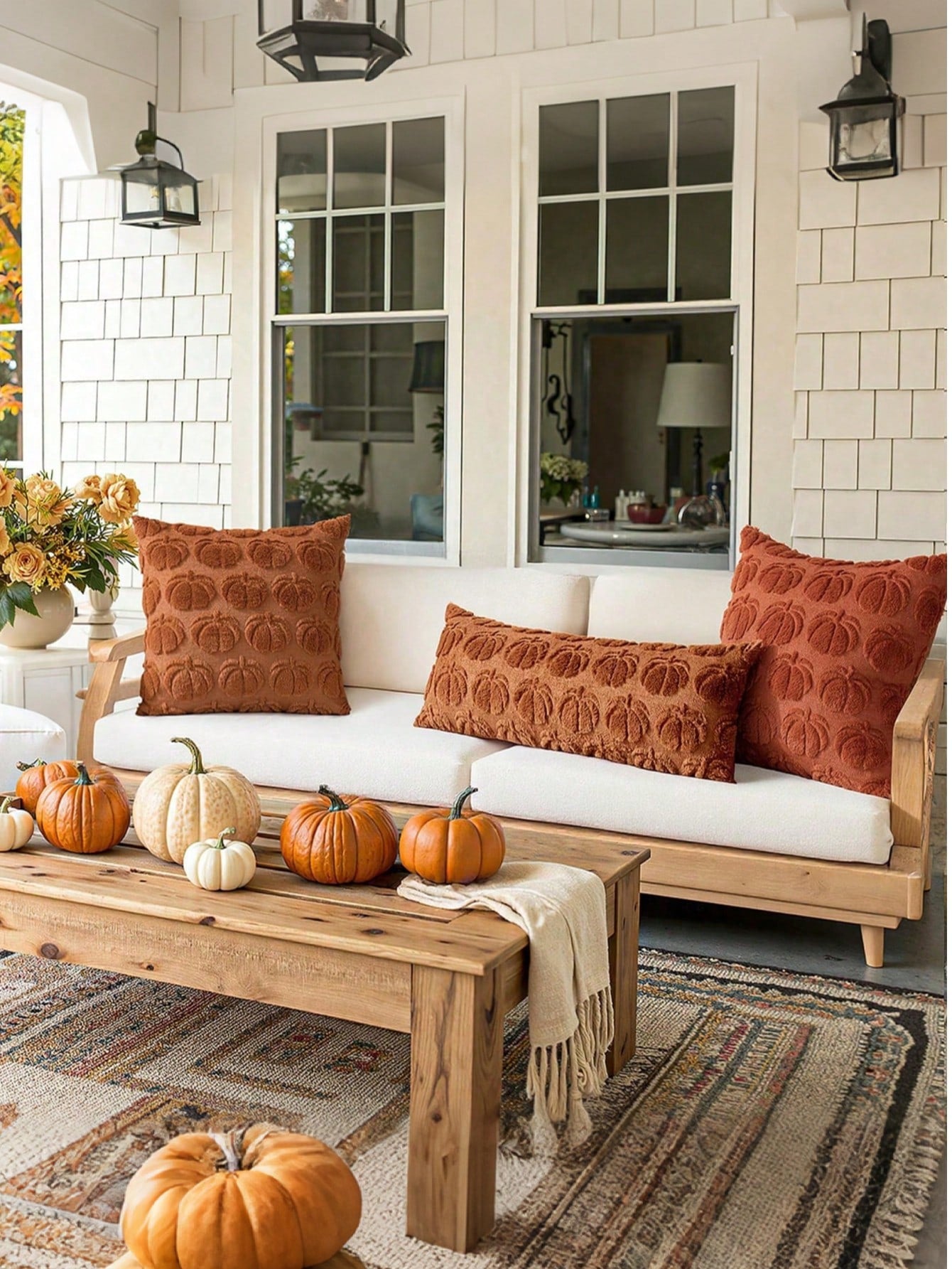 1pc Autumn Pillowcase, Autumn Decor, Autumn Rust Color Pumpkin Throw Pillow Cover, Decorative Pumpkin Pillowcase, Soft Faux Fur Wool Sofa Cushion Cover, Suitable For Chair, Sofa, Living Room, Home Dec