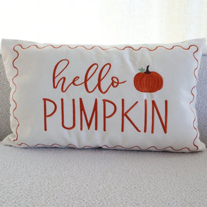 1pc Autumn Pumpkin Throw Pillow Cover, Thanksgiving Hello Pumpkin Embroidered Pillowcase, Sofa Decor Suitable For Autumn Home Decoration
