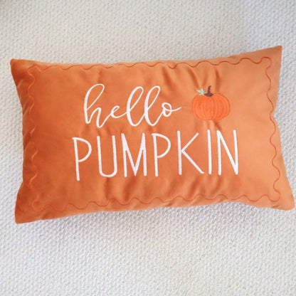 1pc Autumn Pumpkin Throw Pillow Cover, Thanksgiving Hello Pumpkin Embroidered Pillowcase, Sofa Decor Suitable For Autumn Home Decoration