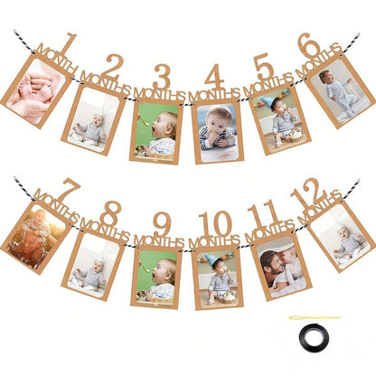1pc Baby 1st Birthday Photo Banner, 1-12 Months Growth Record Photo Props, Birthday Party Decoration, Suitable For Birthday Party, Baby Shower, 1st Anniversary