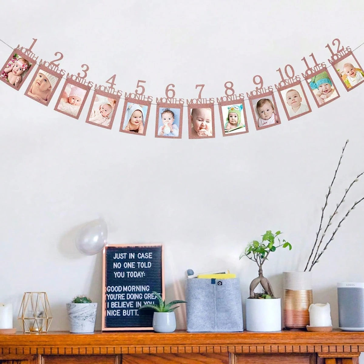 1pc Baby 1st Birthday Photo Banner, 1-12 Months Growth Record Photo Props, Birthday Party Decoration, Suitable For Birthday Party, Baby Shower, 1st Anniversary