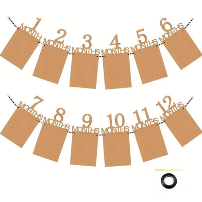 1pc Baby 1st Birthday Photo Banner, 1-12 Months Growth Record Photo Props, Birthday Party Decoration, Suitable For Birthday Party, Baby Shower, 1st Anniversary