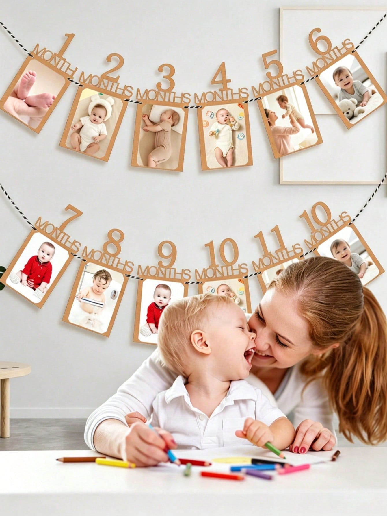 1pc Baby 1st Birthday Photo Banner, 1-12 Months Growth Record Photo Props, Birthday Party Decoration, Suitable For Birthday Party, Baby Shower, 1st Anniversary