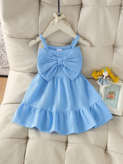 1pc Baby Girl Jacquard Fabric Tank Dress, Lightweight Summer Beach Vacation Style
