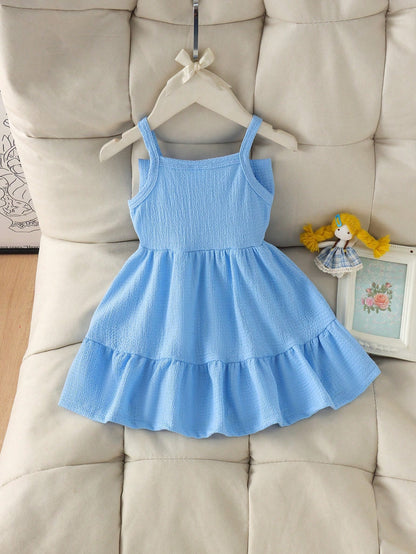 1pc Baby Girl Jacquard Fabric Tank Dress, Lightweight Summer Beach Vacation Style