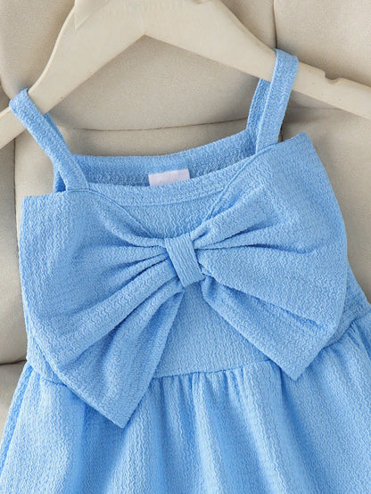 1pc Baby Girl Jacquard Fabric Tank Dress, Lightweight Summer Beach Vacation Style