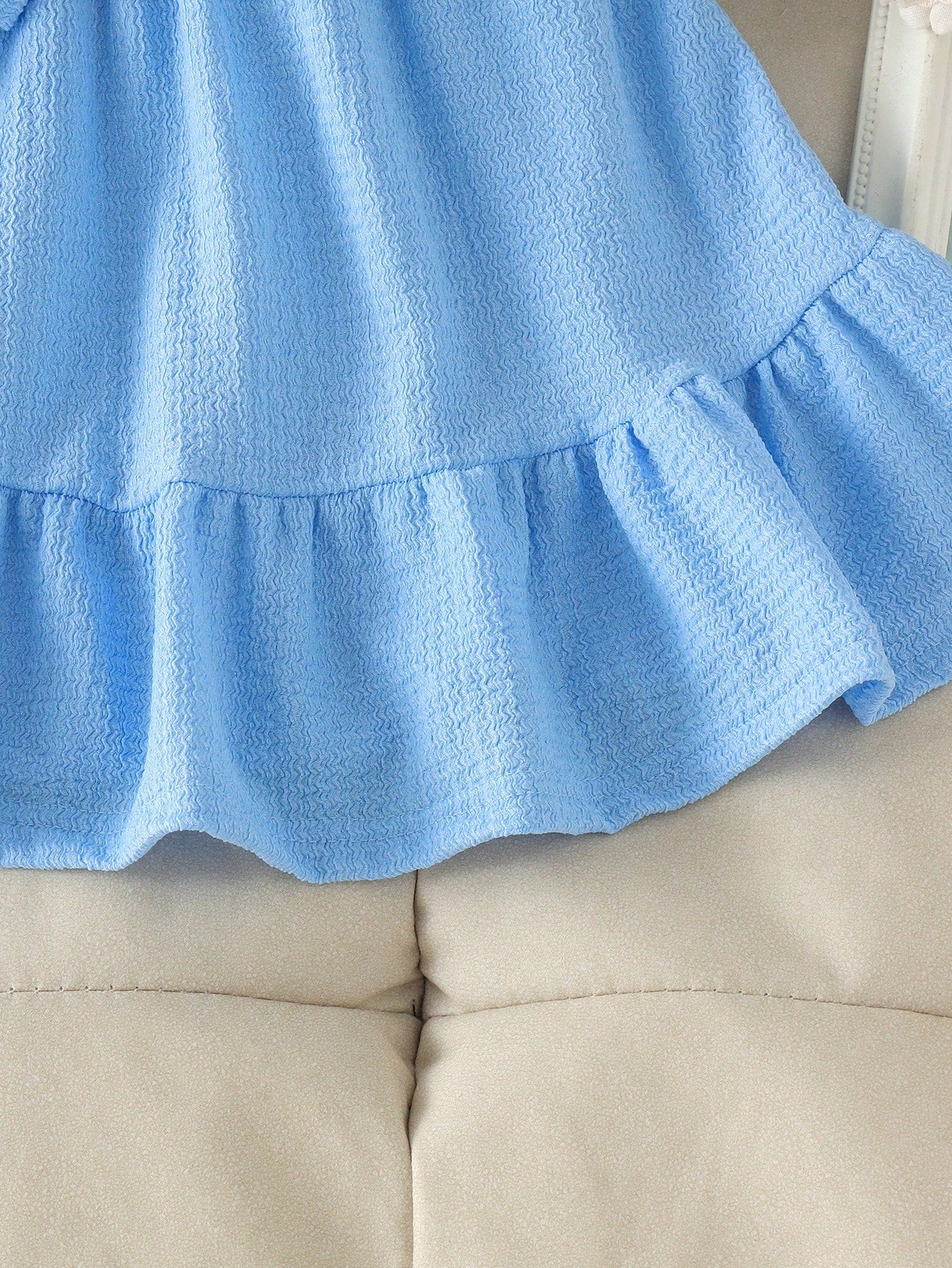 1pc Baby Girl Jacquard Fabric Tank Dress, Lightweight Summer Beach Vacation Style