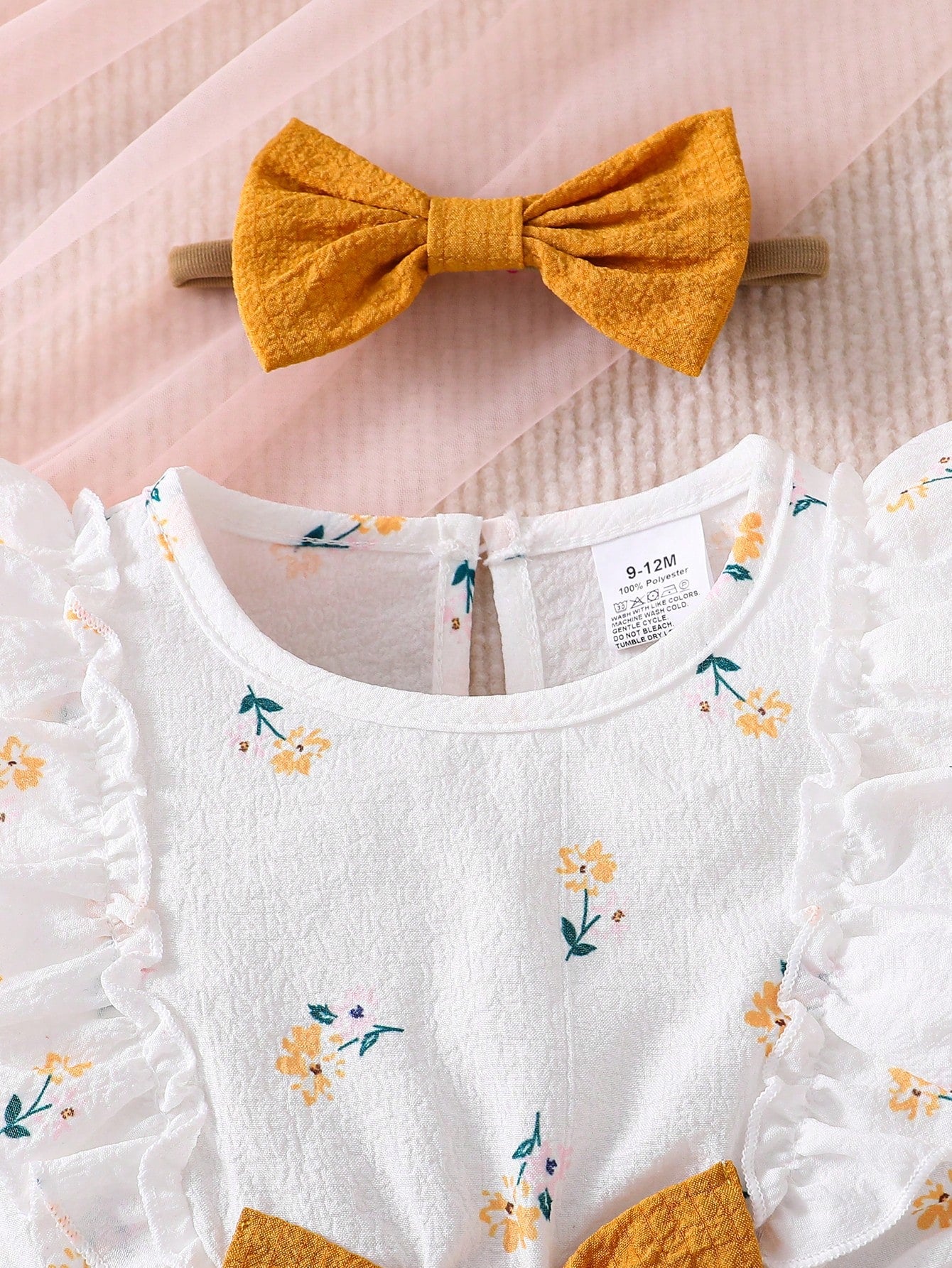 1pc Baby Girls' Summer Romper, Short Sleeve Ruffled Waist Bodysuit, Ditsy Floral Puff Sleeve Bodysuit, Soft Floral Pattern Baby Girl Outfit, Suitable For Outdoor, Casual, Party, Holiday Gift, 1st Birt