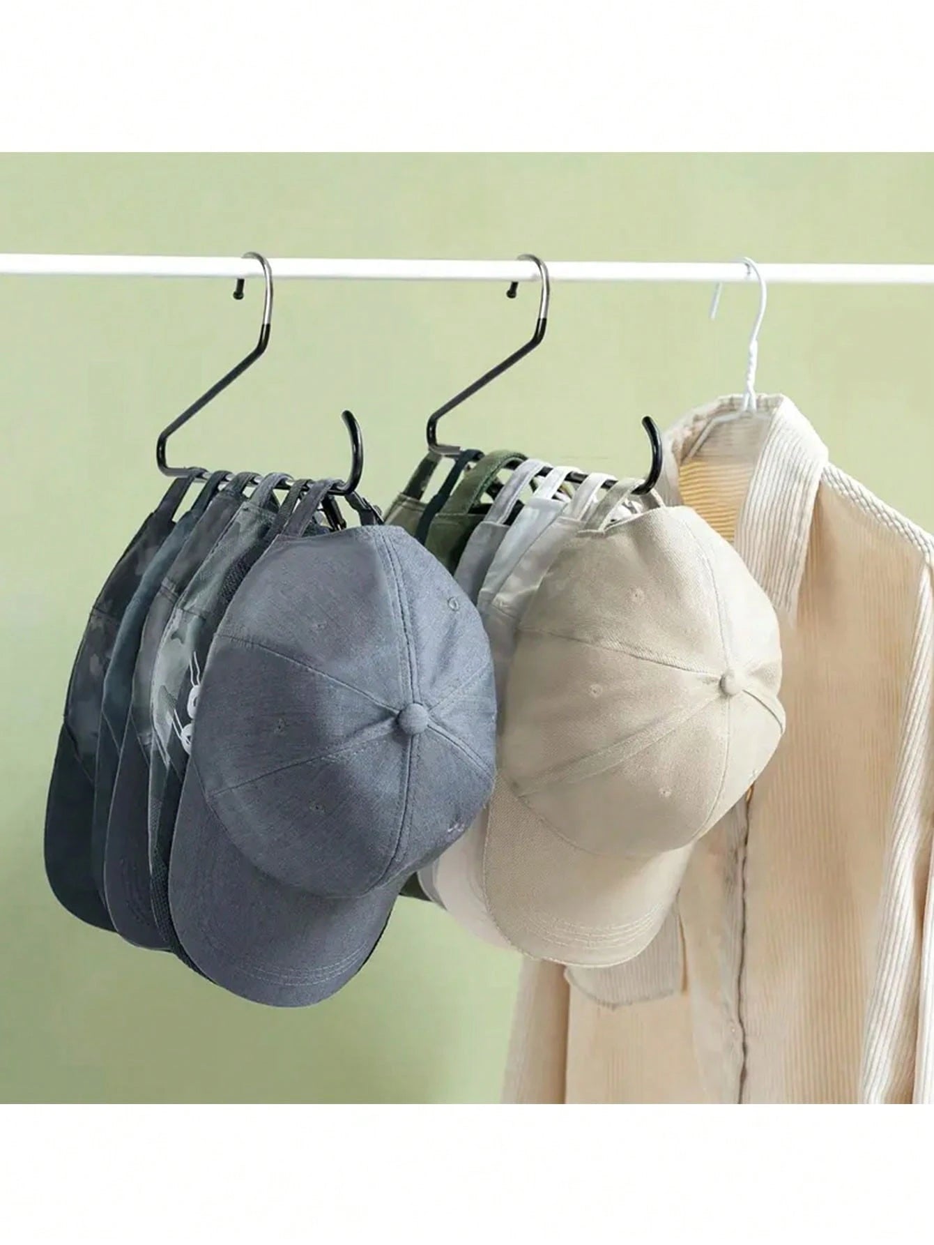 1pc Baseball Cap Holder Rack, Made Of Metal And Plastic, Fits For Closet, Portable Hat Storage Hanger, Holds Up To 20 Caps, Suitable For Various Cap Types And Sizes, Black,Bag,Organizer,Storage, Back