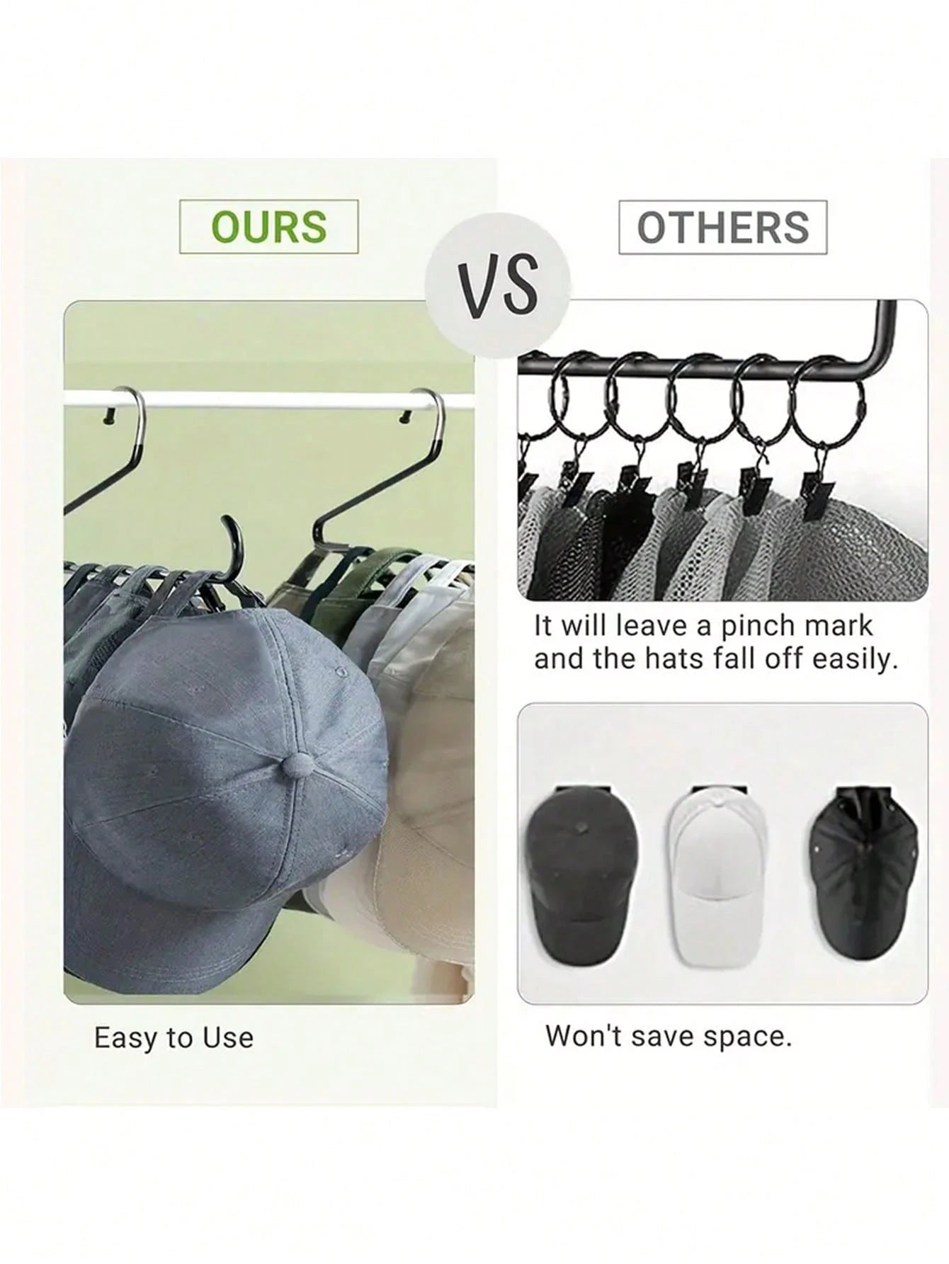 1pc Baseball Cap Holder Rack, Made Of Metal And Plastic, Fits For Closet, Portable Hat Storage Hanger, Holds Up To 20 Caps, Suitable For Various Cap Types And Sizes, Black,Bag,Organizer,Storage, Back