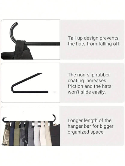 1pc Baseball Cap Holder Rack, Made Of Metal And Plastic, Fits For Closet, Portable Hat Storage Hanger, Holds Up To 20 Caps, Suitable For Various Cap Types And Sizes, Black,Bag,Organizer,Storage, Back