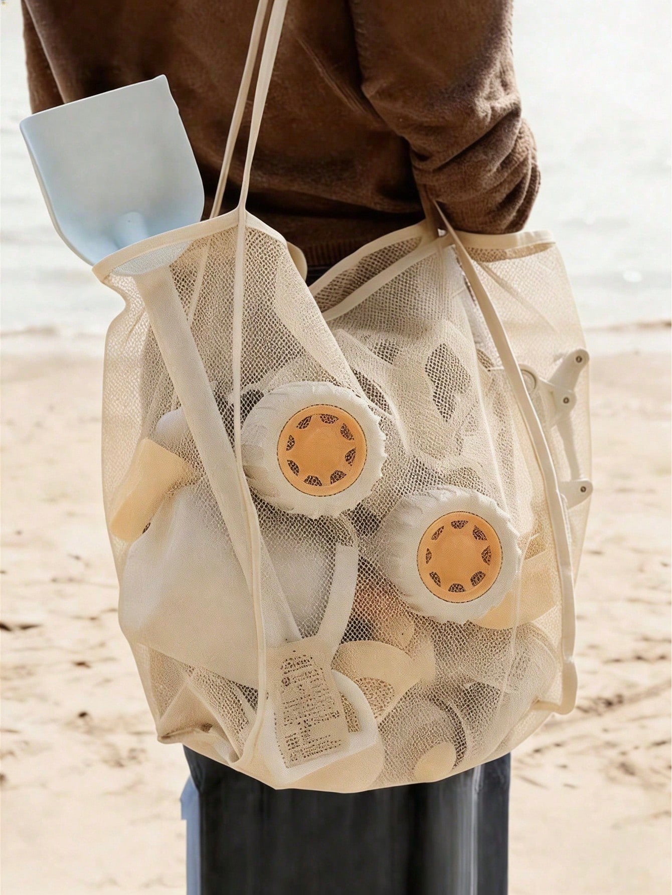 1pc Beach Toy Bag, Large Beach Tote Bag, Foldable Big Size Kids Toy Storage Bag, For Collecting Toys, Shells, Clothes And Towels On The Beach (Made Of Lightweight Mesh Material, Do Not Overload With H