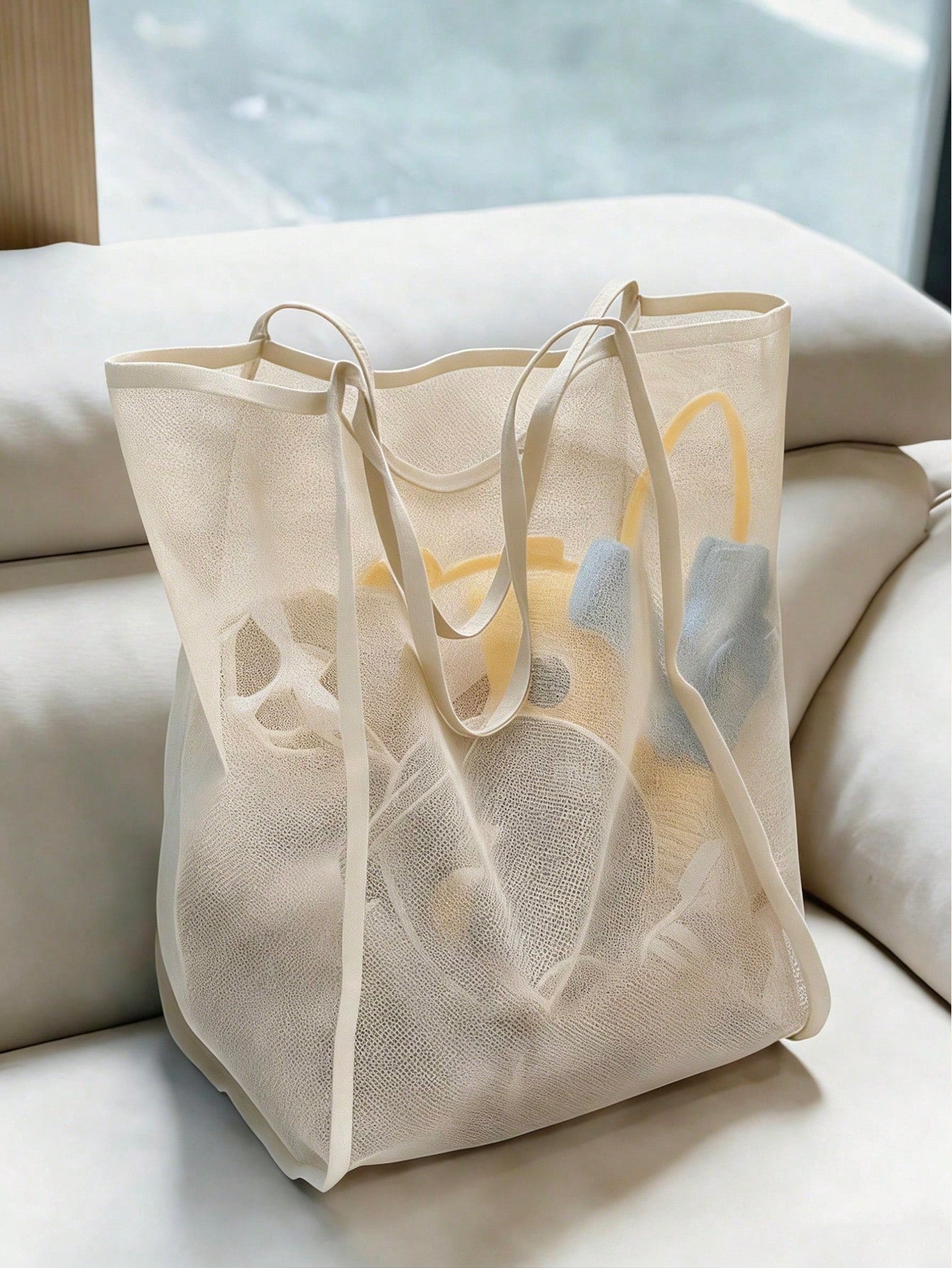 1pc Beach Toy Bag, Large Beach Tote Bag, Foldable Big Size Kids Toy Storage Bag, For Collecting Toys, Shells, Clothes And Towels On The Beach (Made Of Lightweight Mesh Material, Do Not Overload With H