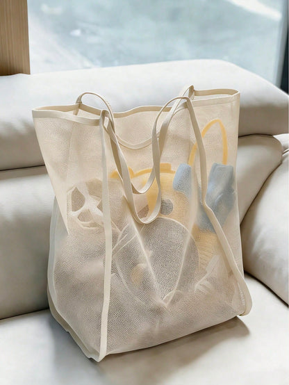 1pc Beach Toy Bag, Large Beach Tote Bag, Foldable Big Size Kids Toy Storage Bag, For Collecting Toys, Shells, Clothes And Towels On The Beach (Made Of Lightweight Mesh Material, Do Not Overload With H