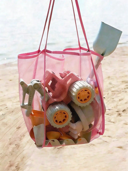 1pc Beach Toy Bag, Large Beach Tote Bag, Foldable Big Size Kids Toy Storage Bag, For Collecting Toys, Shells, Clothes And Towels On The Beach (Made Of Lightweight Mesh Material, Do Not Overload With H