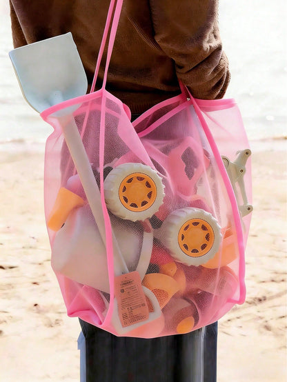1pc Beach Toy Bag, Large Beach Tote Bag, Foldable Big Size Kids Toy Storage Bag, For Collecting Toys, Shells, Clothes And Towels On The Beach (Made Of Lightweight Mesh Material, Do Not Overload With H