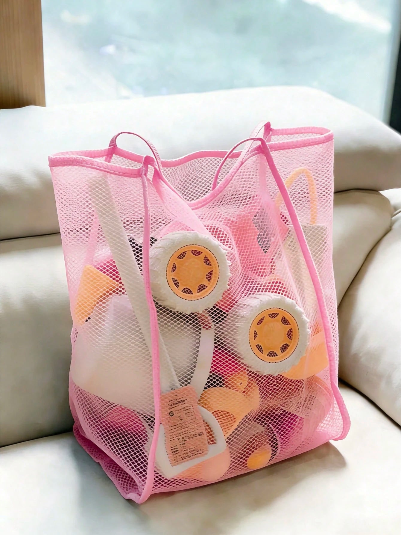 1pc Beach Toy Bag, Large Beach Tote Bag, Foldable Big Size Kids Toy Storage Bag, For Collecting Toys, Shells, Clothes And Towels On The Beach (Made Of Lightweight Mesh Material, Do Not Overload With H
