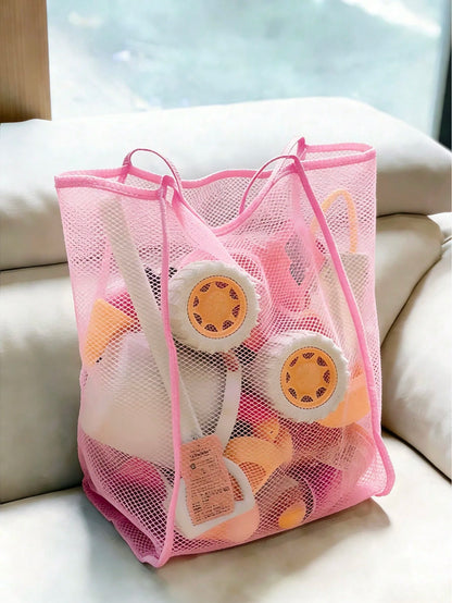1pc Beach Toy Bag, Large Beach Tote Bag, Foldable Big Size Kids Toy Storage Bag, For Collecting Toys, Shells, Clothes And Towels On The Beach (Made Of Lightweight Mesh Material, Do Not Overload With H