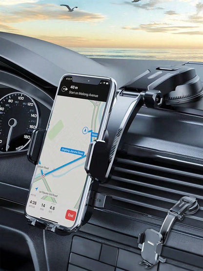 1pc Black Car Phone Holder, Multi-Function Telescopic Suction Cup Car Navigation Mount, Suitable For Daily Driving Navigation And Phone Placement (Please Clean Surface Before Use)
