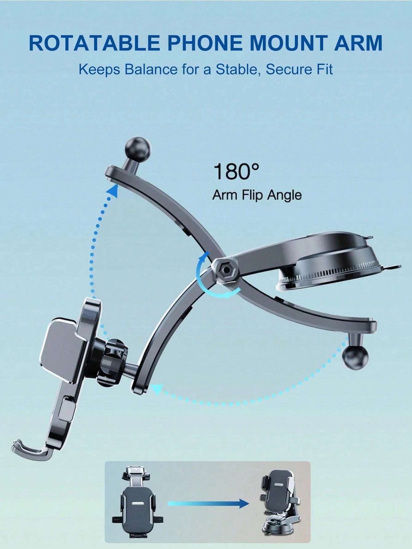 1pc Black Car Phone Holder, Multi-Function Telescopic Suction Cup Car Navigation Mount, Suitable For Daily Driving Navigation And Phone Placement (Please Clean Surface Before Use)