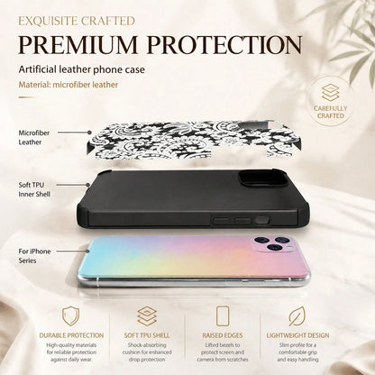 1pc Black Lace Pattern Protective Phone Case, Comfortable Grip, Fashionable Phone Cover, Microfiber Leather Anti-Drop Anti-Shock Soft Shell For IPhone 17/16/15/14/13/12/11/Galaxy S24 Ultra/S24/S23/S22