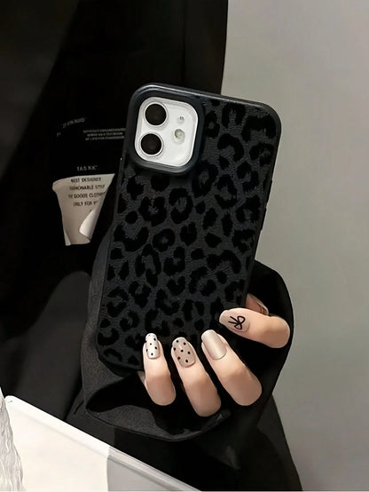 1pc Black Leopard Print Full Coverage Phone Case Compatible With IPhone 16/15 Pro Max/15 Pro/15/14/13/12/11, IPhone 13 Pro/14 Pro Max, Series