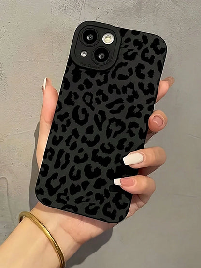 1pc Black Leopard Print Full Coverage Phone Case Compatible With IPhone 16/15 Pro Max/15 Pro/15/14/13/12/11, IPhone 13 Pro/14 Pro Max, Series