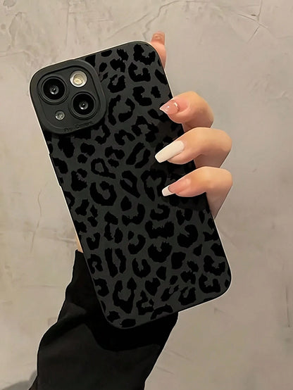 1pc Black Leopard Print Full Coverage Phone Case Compatible With IPhone 16/15 Pro Max/15 Pro/15/14/13/12/11, IPhone 13 Pro/14 Pro Max, Series