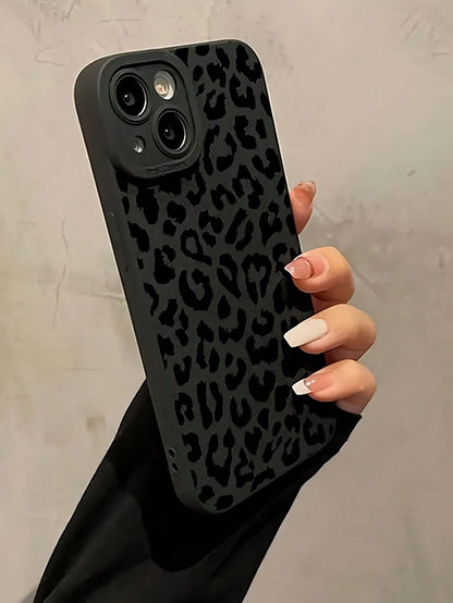 1pc Black Leopard Print Full Coverage Phone Case Compatible With IPhone 16/15 Pro Max/15 Pro/15/14/13/12/11, IPhone 13 Pro/14 Pro Max, Series