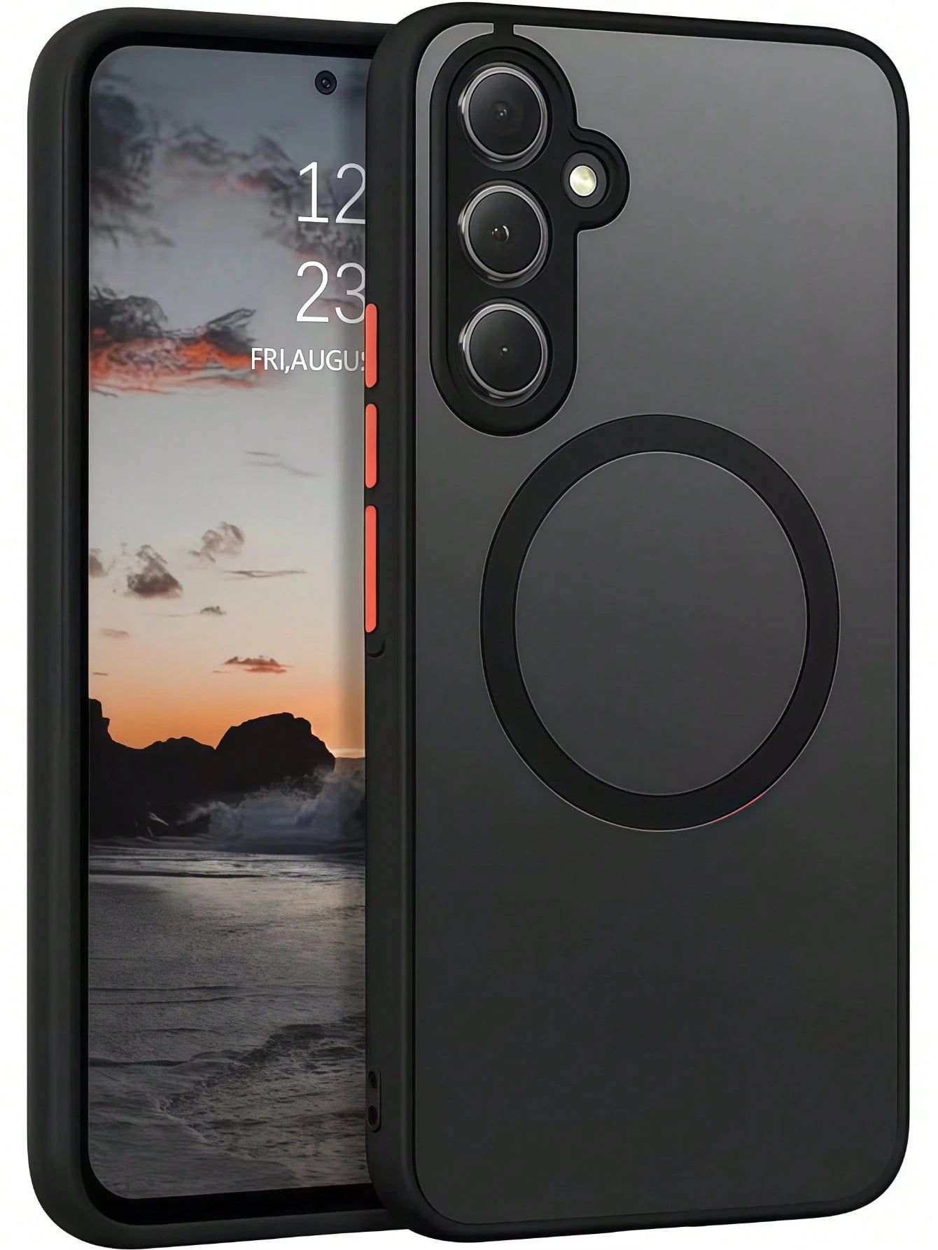 1pc Black Magnetic Style Soft-Touch Matte Perforated Standalone Magnetic Wireless Charging Compatible Phone Case Compatible With Apple 7/8/X/XR/XS Max/11/12/13/14/15/16/17 Pro Max, Galaxy A14/A15/A16