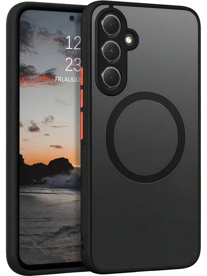1pc Black Magnetic Style Soft-Touch Matte Perforated Standalone Magnetic Wireless Charging Compatible Phone Case Compatible With Apple 7/8/X/XR/XS Max/11/12/13/14/15/16/17 Pro Max, Galaxy A14/A15/A16