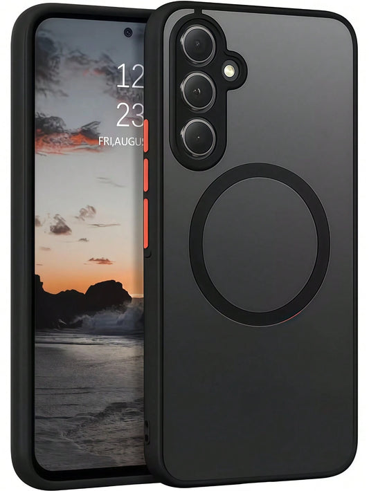 1pc Black Magnetic Style Soft-Touch Matte Perforated Standalone Magnetic Wireless Charging Compatible Phone Case Compatible With Apple 7/8/X/XR/XS Max/11/12/13/14/15/16/17 Pro Max, Galaxy A14/A15/A16