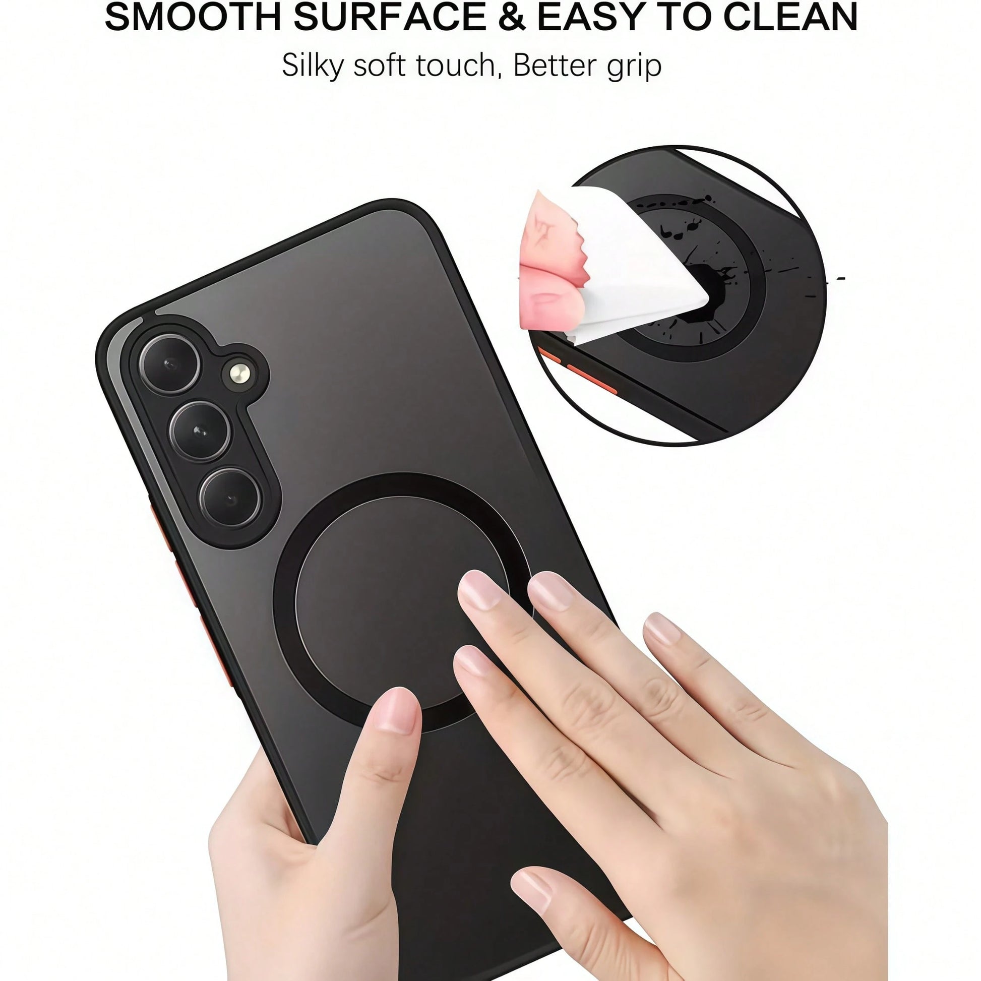 1pc Black Magnetic Style Soft-Touch Matte Perforated Standalone Magnetic Wireless Charging Compatible Phone Case Compatible With Apple 7/8/X/XR/XS Max/11/12/13/14/15/16/17 Pro Max, Galaxy A14/A15/A16