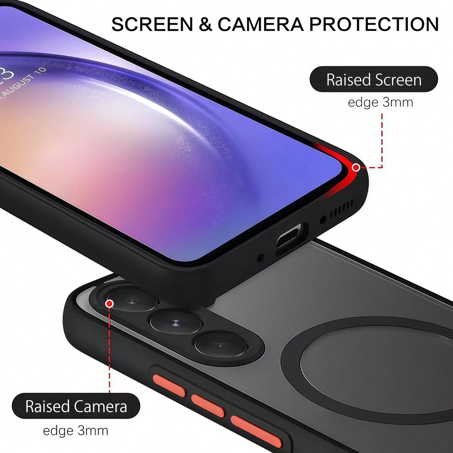 1pc Black Magnetic Style Soft-Touch Matte Perforated Standalone Magnetic Wireless Charging Compatible Phone Case Compatible With Apple 7/8/X/XR/XS Max/11/12/13/14/15/16/17 Pro Max, Galaxy A14/A15/A16