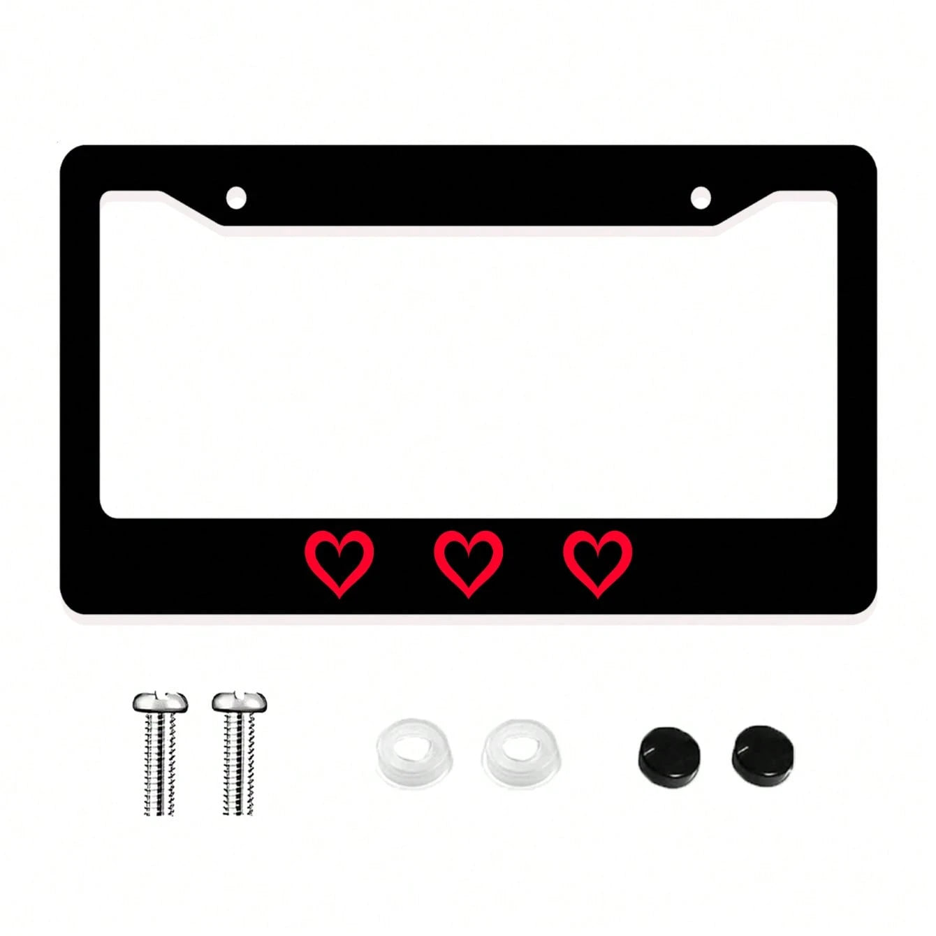 1pc Black Novelty And Fun- Themed License Plate Frame With Red Heart Prints, Aluminum- Made, 6x12 Inches, 2- Hole Type, With Screw Set, Automobile Decoration And, Meets US Auto Standards