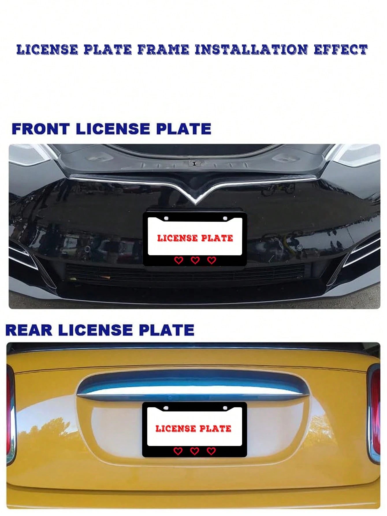 1pc Black Novelty And Fun- Themed License Plate Frame With Red Heart Prints, Aluminum- Made, 6x12 Inches, 2- Hole Type, With Screw Set, Automobile Decoration And, Meets US Auto Standards